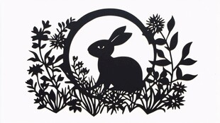 兔子置身花草间剪影