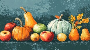 秋季缤纷果蔬静物插画