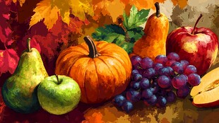 秋季丰收水果静物绘画