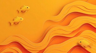 橙色海浪中畅游的小黄鱼