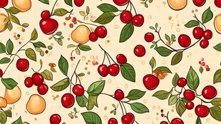 樱桃与黄果的清新植物图案