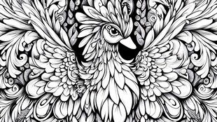 黑白凤凰艺术插画图案