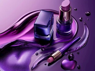 梦幻紫色系美妆产品展示