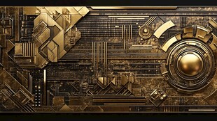 金色科技风抽象机械背景图