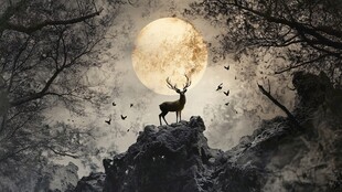 月夜孤鹿于林巅