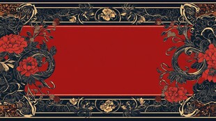 中式复古红底花卉装饰框
