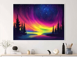 梦幻极光森林夜景图