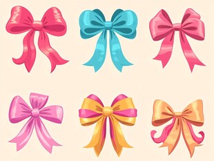 多彩蝴蝶结装饰图案集合