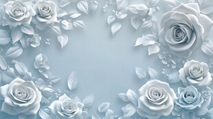 淡蓝背景的优雅白玫瑰