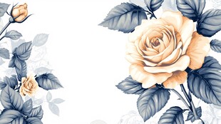 复古风淡黄玫瑰花卉插画