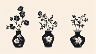 三个中式花瓶插画图案
