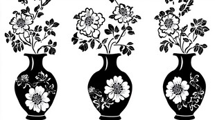 中式花瓶花卉图案剪影