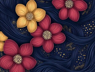 繁花绕波的梦幻图案