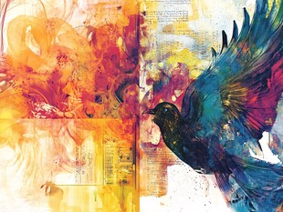 色彩斑斓飞鸟艺术画作