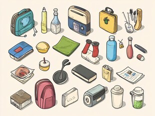 多样生活用品手绘插画