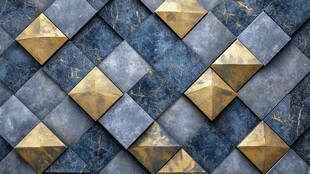 蓝金几何菱形拼接墙面