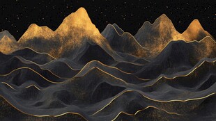 金色山峦夜景抽象艺术图