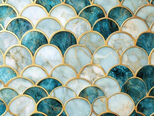 蓝白鱼鳞状大理石瓷砖纹理