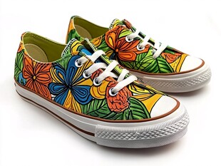 多彩花卉图案帆布鞋