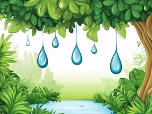 雨林水滴下的清新自然景