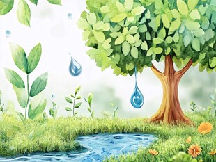 春日溪边树景图