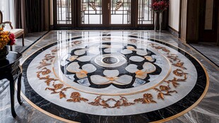 奢华客厅中的精美大理石地拼