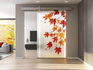 枫叶图案玻璃隔断的室内空间