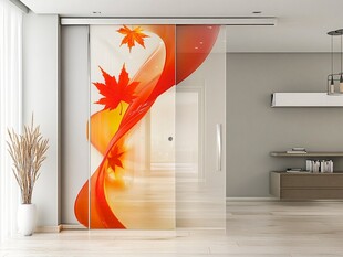 枫叶飘绕玻璃移门设计