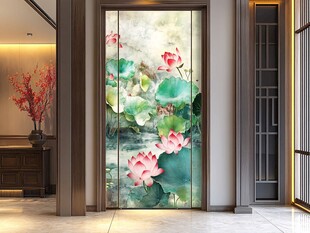 中式荷花玄关艺术壁画