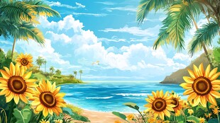 夏日海滨向日葵美景