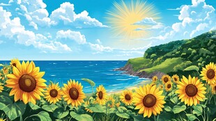 海边向日葵花海美丽风光