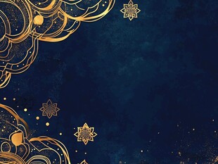 深蓝背景上的金色梦幻花纹