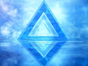 梦幻蓝色三角倒影背景图