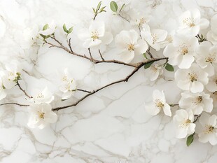 大理石上的白色花卉枝蔓