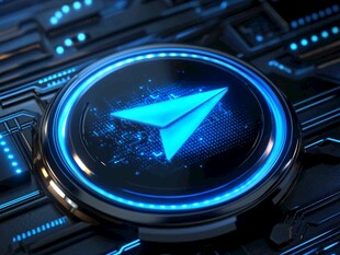 科技风蓝色纸飞机启动按钮