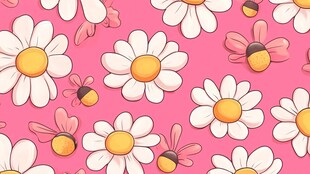 粉色背景雏菊蜜蜂可爱图案