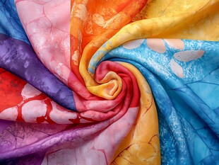 多彩印花布料的绚丽旋卷