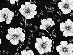 黑白花卉无缝图案背景