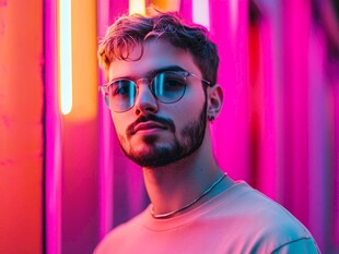 时尚潮男于霓虹背景下