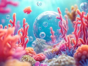 梦幻海底泡泡与珊瑚景观