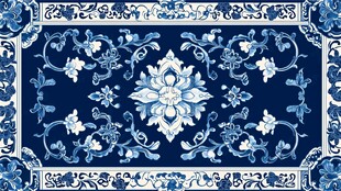 中式蓝白花纹古典装饰图案