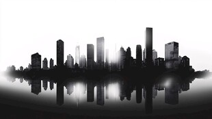 城市天际线黑白倒影景观