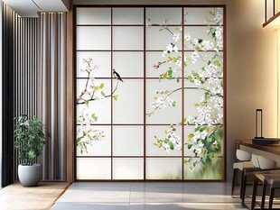 中式花鸟玻璃隔断装饰画