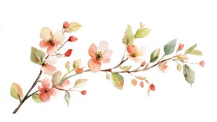 手绘粉色花枝水彩插画