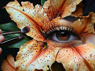 花饰眼眸的创意美妆瞬间