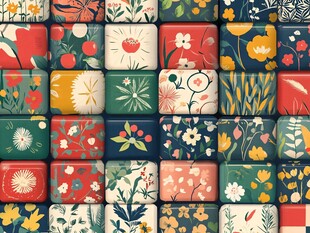 多彩花卉图案拼接背景图
