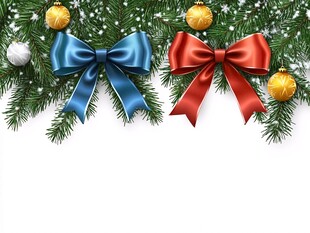 圣诞松枝上的彩绸蝴蝶结