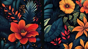 热带花卉植物装饰图案