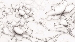 水墨荷花线稿图