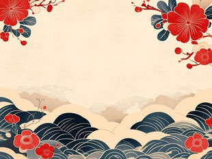 中式花鸟海浪古风背景图